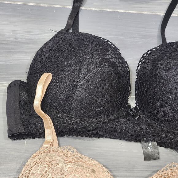 Renee Rofe‎ Bras Demi Lacy Lightly Padded Underwire Black Beige 36B - Picture 4 of 9